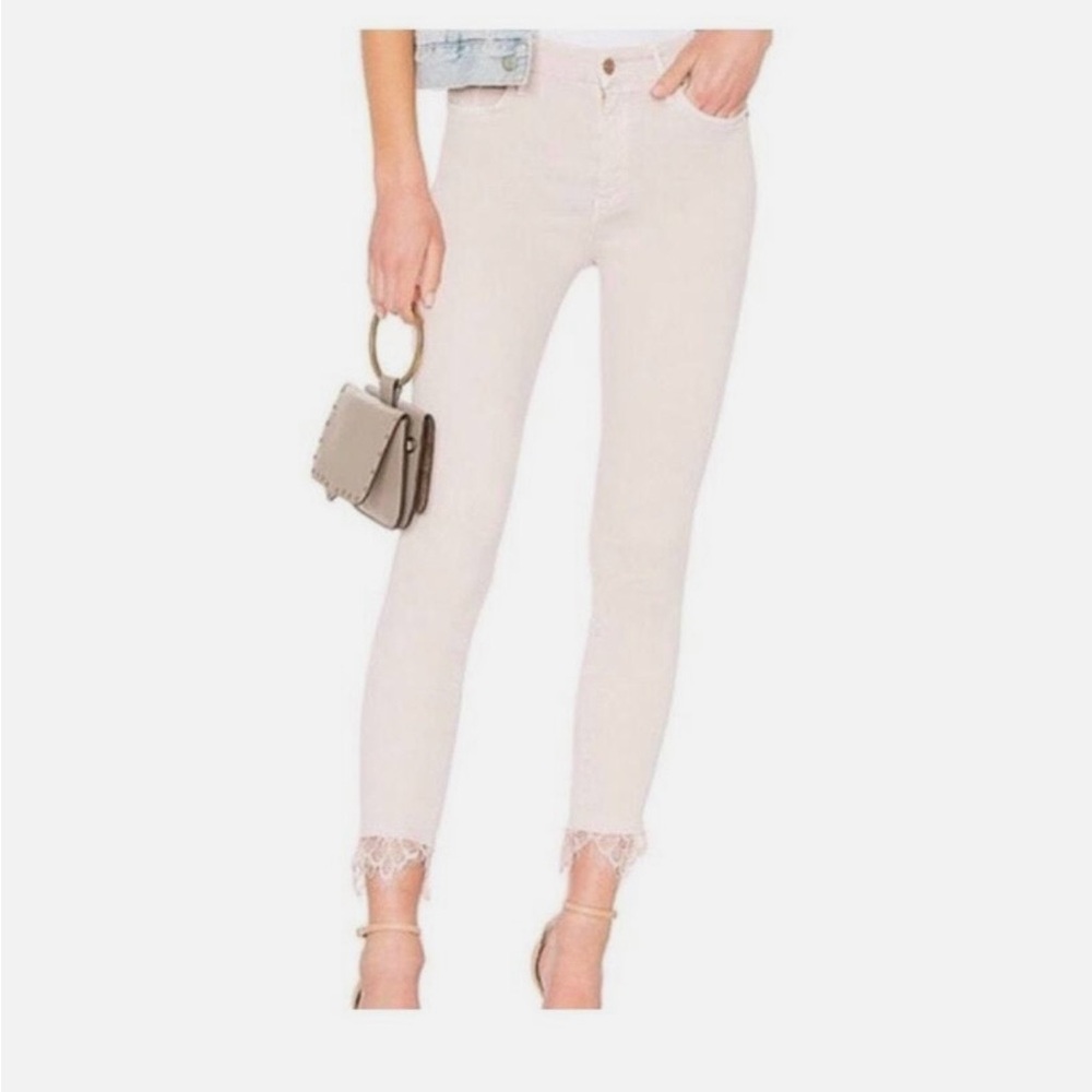 MOTHER Pink Looker Dagger Ankle Fray Jeans